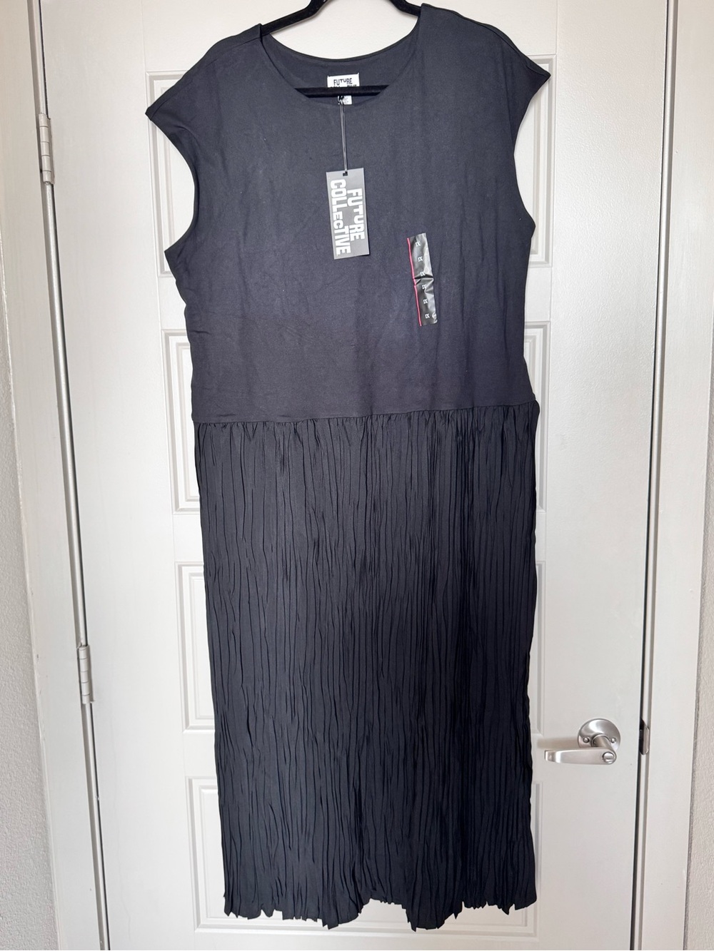 Future Collective Black Midi Dress with Textured Skirt